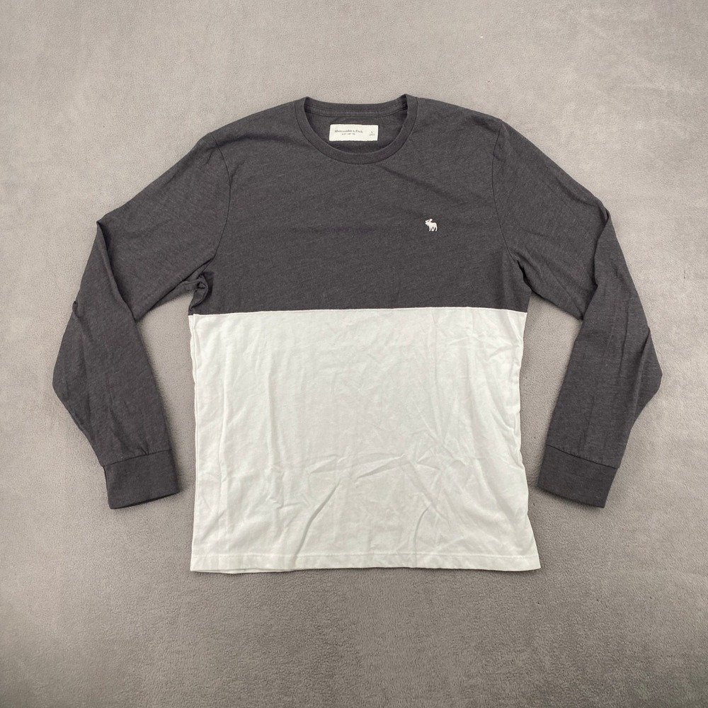 Abercrombie & Fitch Mens Soft A&F Tee Long Sleeve Colorblock Grey White Large
